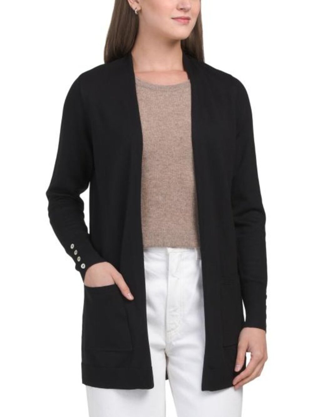 CYRUS Open Front Button Trim Cardigan